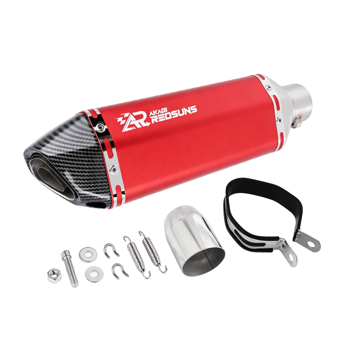 

370mm Small Hex Single Outlet Exhaust Tip Red Body Carbon Fiber Look Head Motorcycle Mod Accessories For All Motorcycles