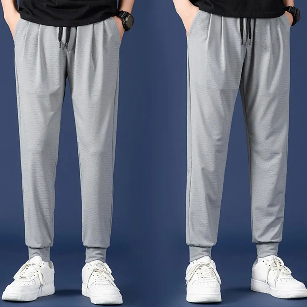 

Reinforced Pocket Seams Men's Breathable Mesh Sport Pants with Elastic Drawstring Waist Pockets Lightweight for Streetwear