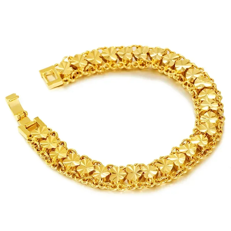 2023 Genuine 24k Gold Color Bracelet for Women Chain18 Cm-19 Cm Link Bracelets Fine Jewelry Gifts