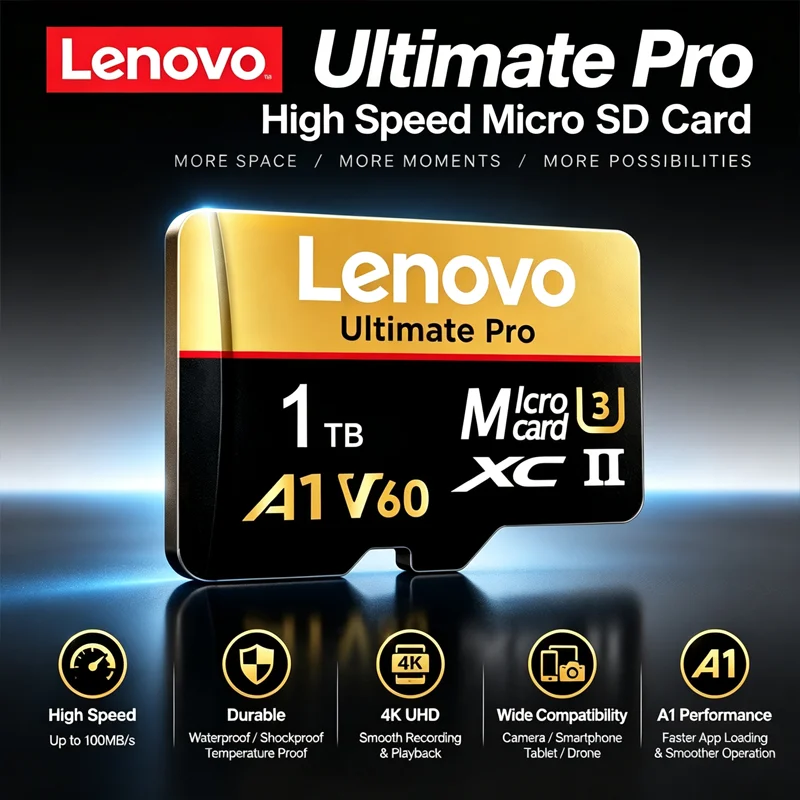 بطاقة ذاكرة Lenovo Micro SDXC TF، سرعة نقل عالية، UHS-I C10 U3، سعة 64 جيجابايت، 128 جيجابايت، 256 جيجابايت، 512 جيجابايت، 1 تيرابايت، مناسبة لأجهزة الكمبيوتر المحمولة وأجهزة الكمبيوتر الشخصية وكاميرا