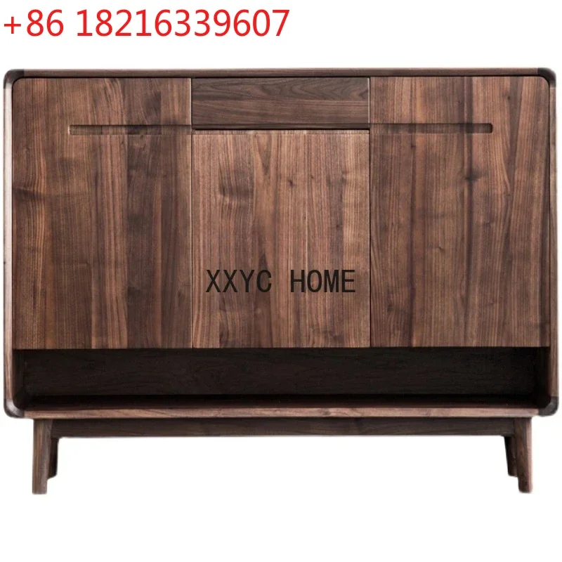 

Северная Америка Черный орех Шкаф для обуви из цельного дерева Трехдверный шкаф для обуви Журнал Минималистичный входной шкаф из массива дерева