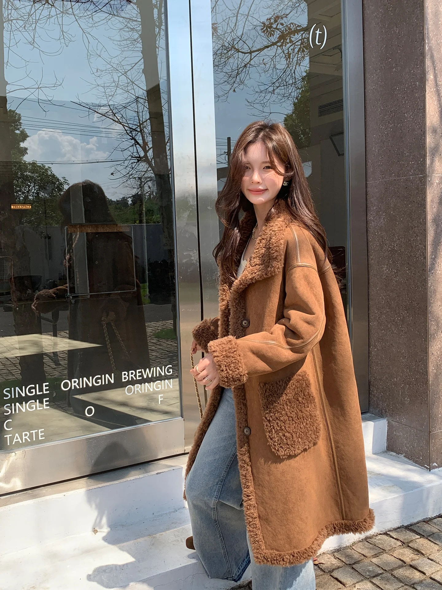 

Double-Sided Wear High-End eepskin Long Casual Women's Coat Faux Fur Jaet Comfortable Warmth Outdoor Daily Youth Fit