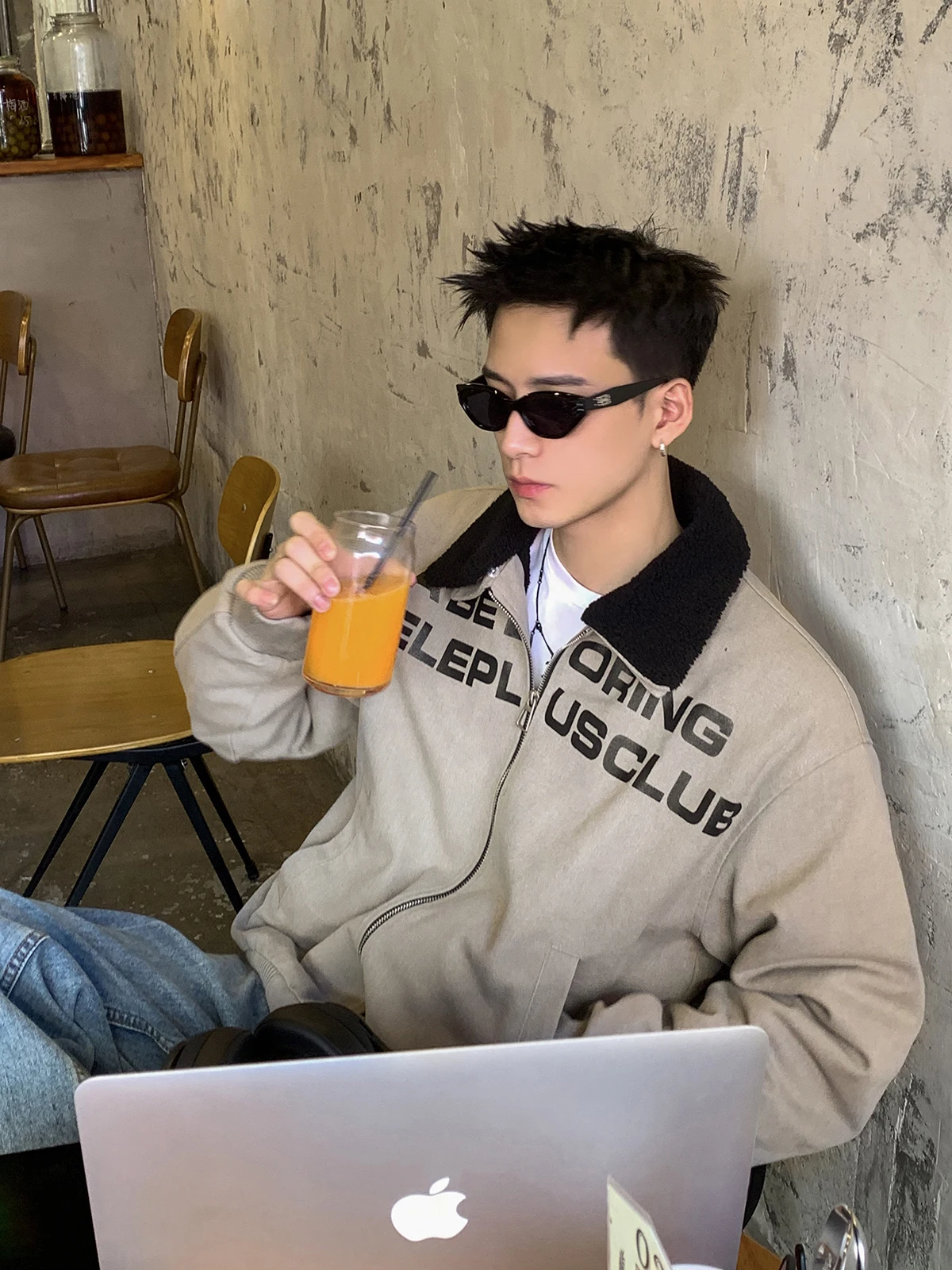 

Retro American Lamb Velvet Patchwork Collar Jaet Men Women Autumn Winter Loose Casual Versatile Couple Outerwear