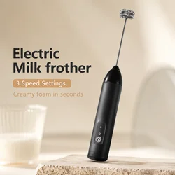 MINI Milk Frother USB Rechargeable 3 Speeds Foam Maker Coffee Whisk Mixer Electric Handle Blender Egg Beater Hot Cooking Tools