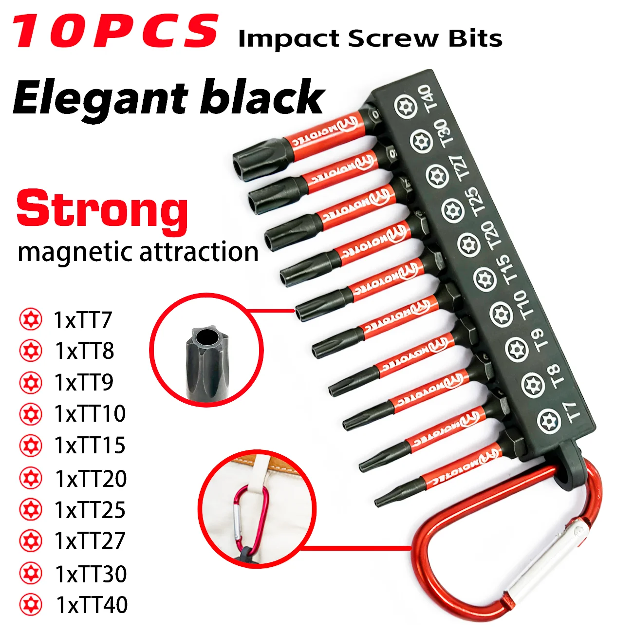 10/20 Stück Torx-Bits, Hohl-Torx-Schraubendreher-Bit-Set, 50 mm verlängert, aus gehärtetem S2-Stahl mit magnetischer Drehmomentanpassung, hohe Härte, bruchfest, tragbarer Hakenaufsatz, Zubehör für elektrische Bohrmaschinen und Schlagwerkzeuge – Detail 3