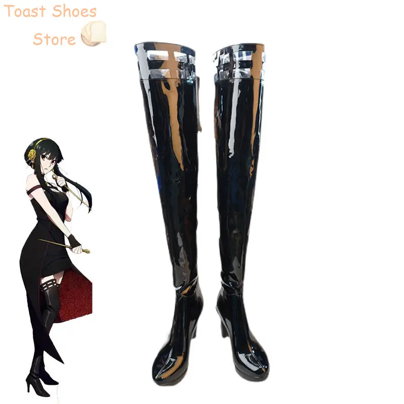 Yor Forger-zapatos de tacón alto de cuero PU para Cosplay, botas de Anime, familia espía, utilería para carnaval y Halloween