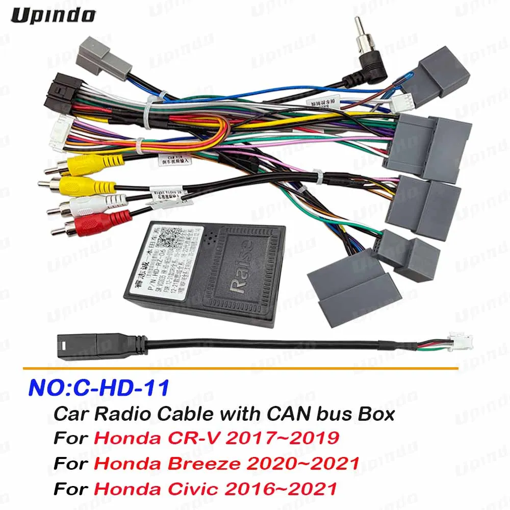 Car Radio Cable with CANBus Box For Honda CR-V Breeze Civic Power Wiring Harness Android Headunit Stereo Installation Adapter