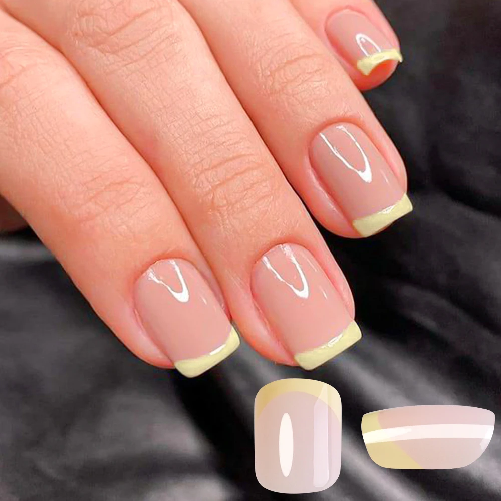 240/120/96pcs Candy French Press On Nails Tips Short Square Shaped Glossy Rainbow Lines Design Fake Nail For Fashion Party Woman_voghion.com