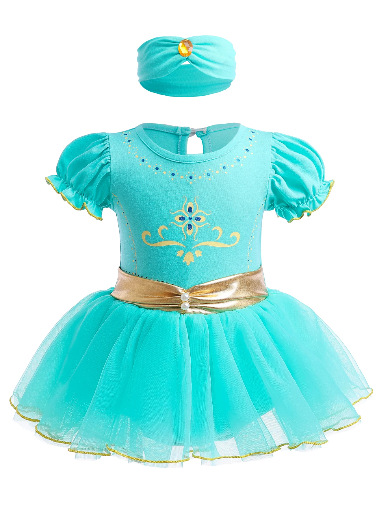 Baby Toddler Girls Christmas Princess Jasmine Costume Halloween Princess Birthday Party Cotton Romper Tutu Dress w/Headband