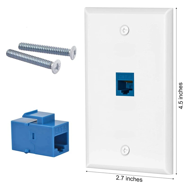 5 Packs Cat6 Ethernet Wall Plate Outlet 1 Port RJ45 Network Female To Female Keystone Wall Coupler Jack Plate - Blue