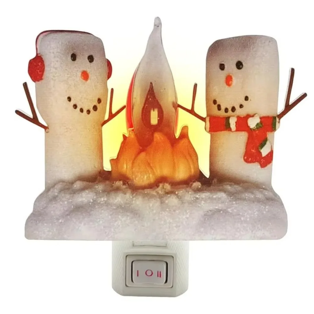 

Christmas Snowman and Campfire Night Light Cute Plug Into Wall Flickering Night Light Home Decor Accessories 2024