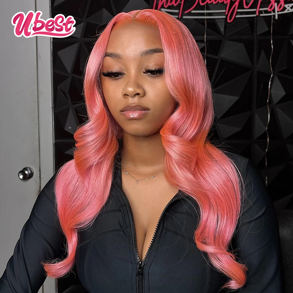 

Ubest Pink Colored Body Wave 13x6 13X6 Lace Front Wigs Brazilian Hair Transparent 200% Density 100％ Human Hair Wigs For Women
