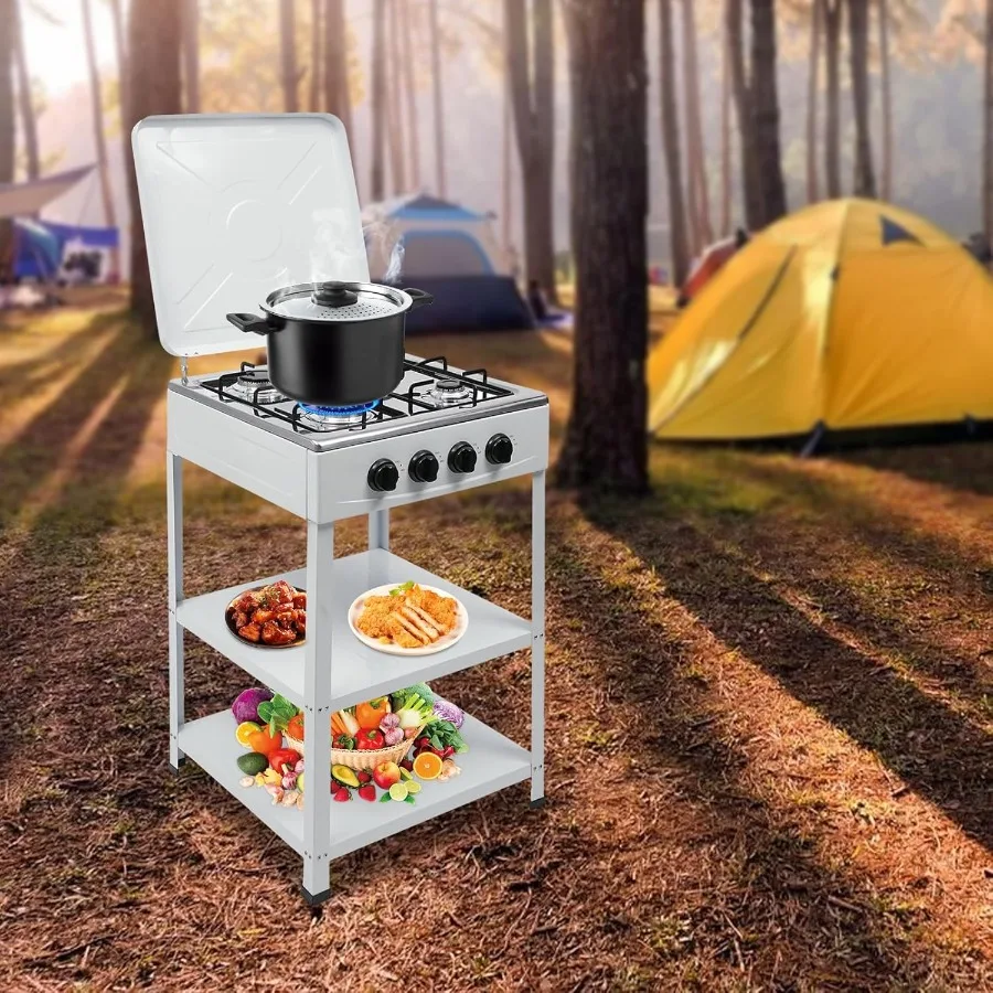 

4-панельная газовая плита, портативная уличная плита со съемной подставкой для хранения для кемпинга, пикника, домашнего приготовления на колесах