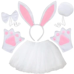 Women Girls Plush Animal Easter Bunny Ear Headband Tail Bow Skirt Birthday Party Baby Shower Halloween Rabbit Cosplay Costume