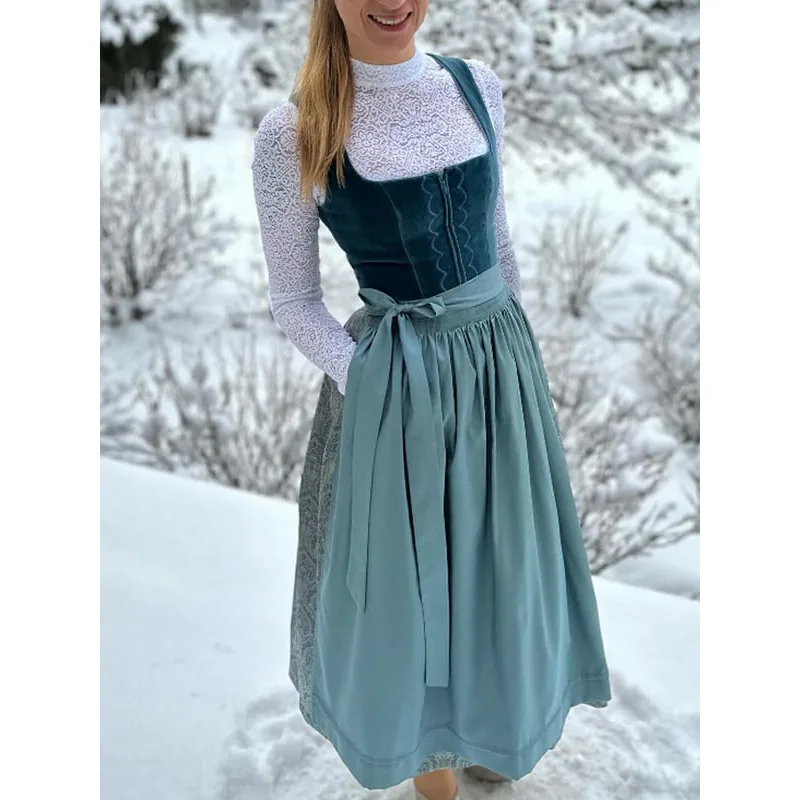 Damen Einfarbiges Kleid mit Quadratischem Ausschnitt, Puffärmeln, Hoher Taille, A-Linie, Weiches Bequemes Trendiges Elegantes Alltägliches Casual Midi-Kleid