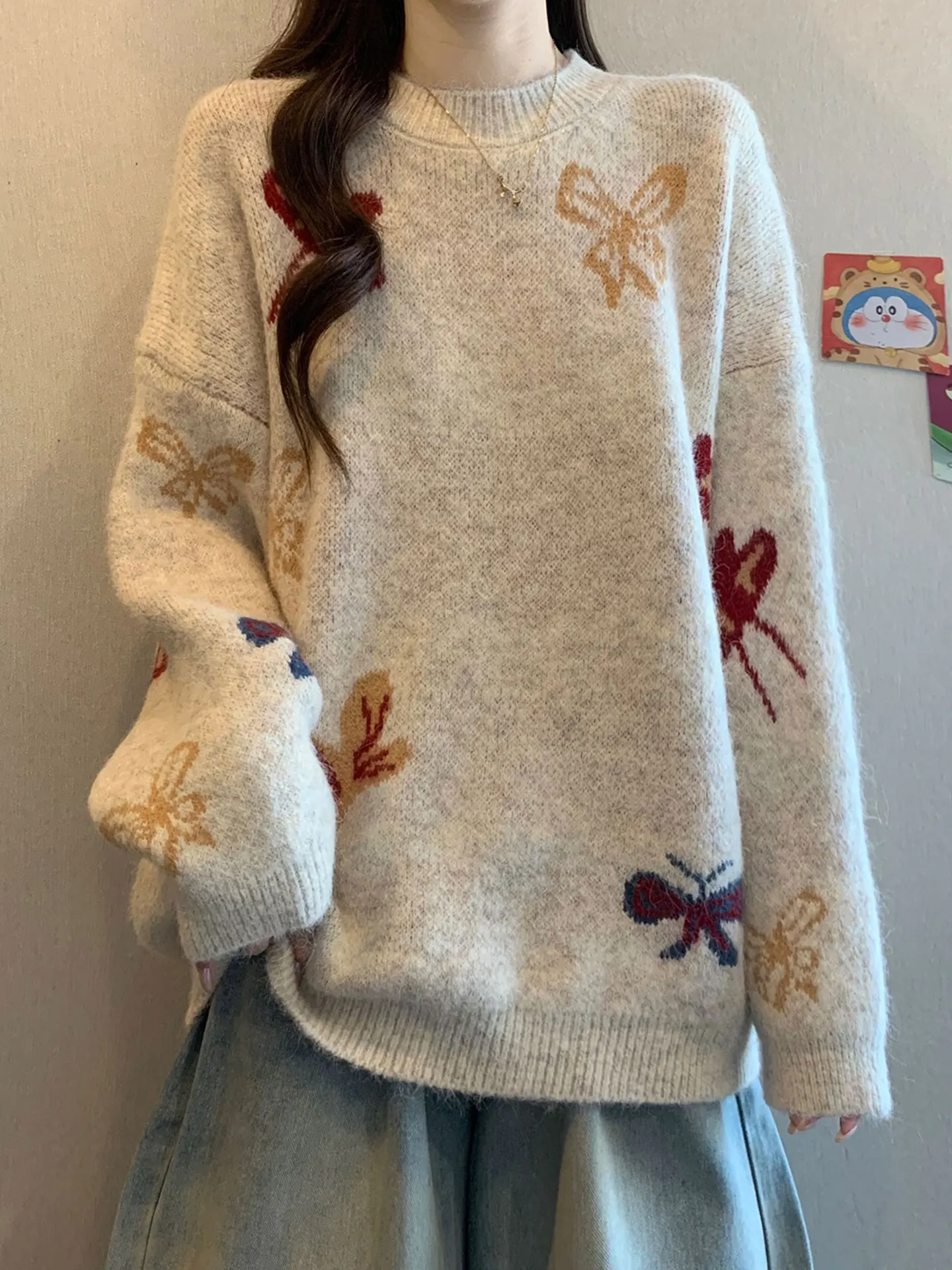 

Женский вязаный свитер Long Sve, свободный крой, удобный мягкий корейский слэ, осенне-зимняя модная повседневная одежда