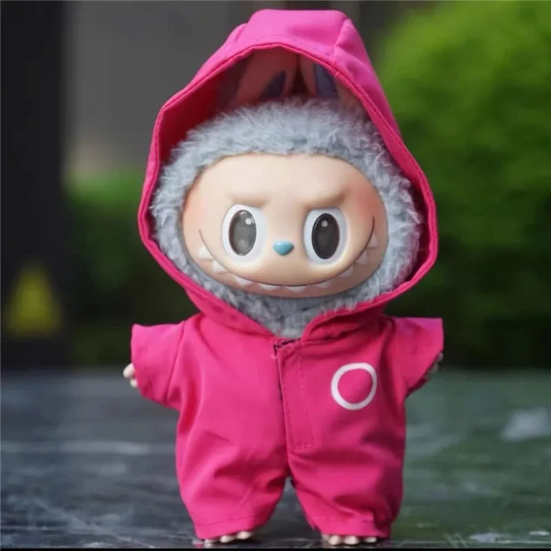 15 17 سنتيمتر ل Labubu دمية مقلد عقد ذهب قناع الزي الملابس المأكولات البحرية لعبة الكورية Kpop المعبود الحبار بذلة سترة الملابس