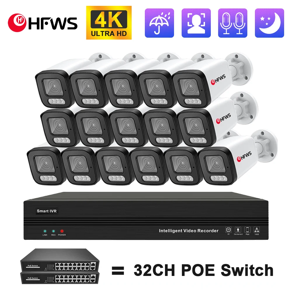 

4k 8MP POE IP-камера безопасности, комплект 4k, обнаружение лиц, Onvif CCTV, наружное внутреннее видеонаблюдение, безопасность Xmeye