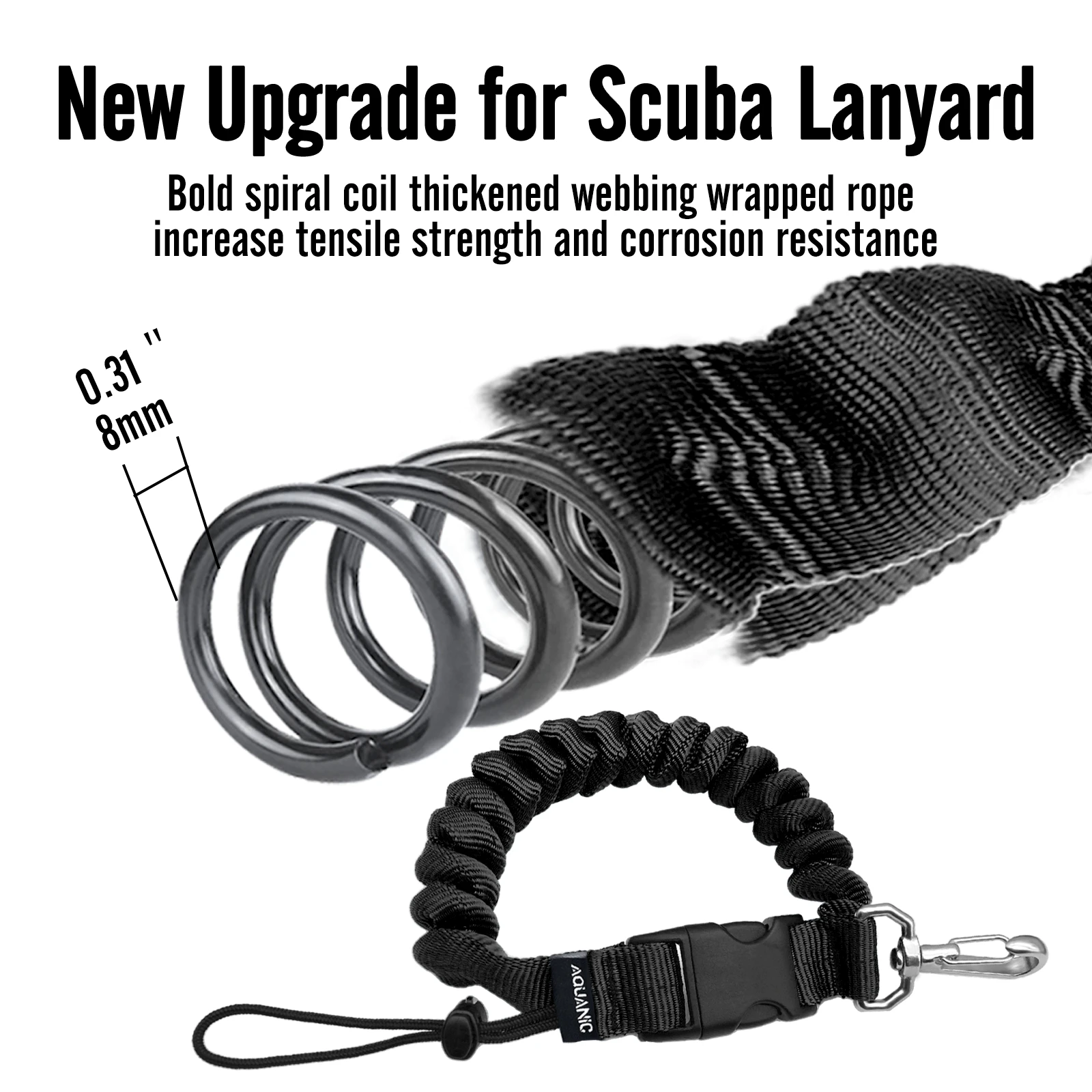 Scuba Diving Spring Clip Lanyard, Thick Stainless Steel Spring Coiled Anti-Lost Lanyard for Underwater Cameras ,Dive flash Light