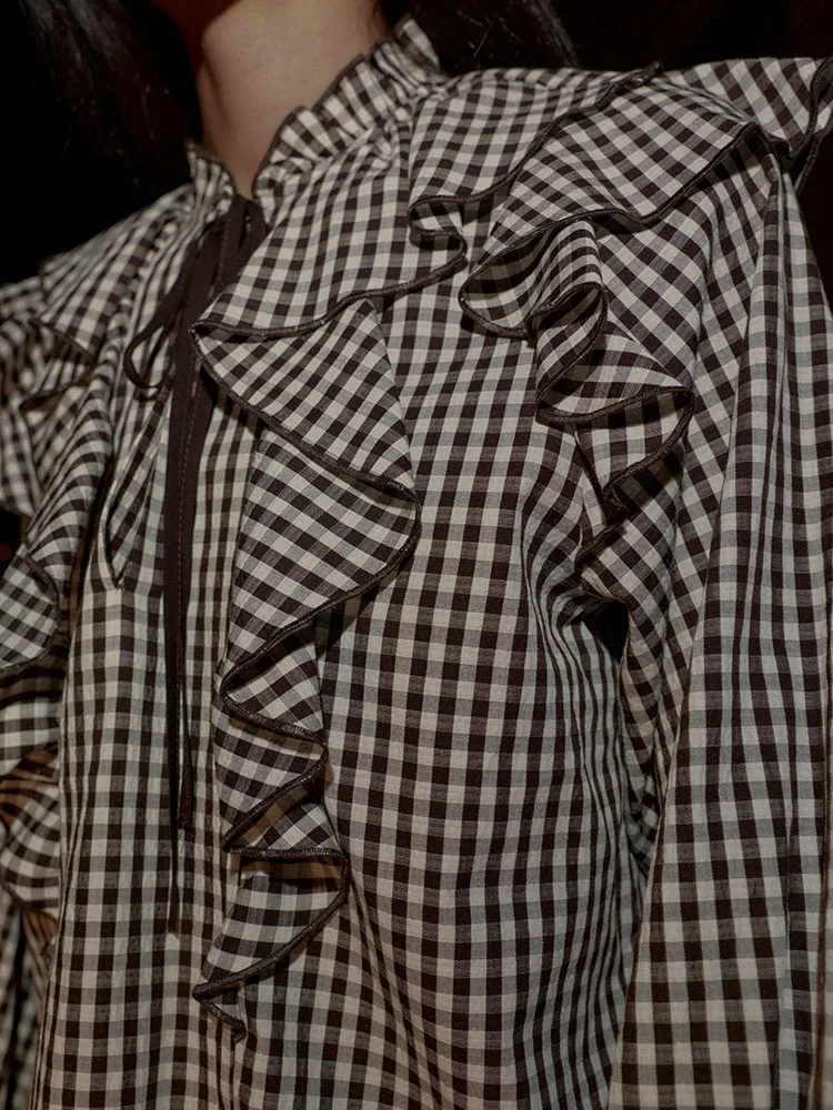 Ele Sweet Long Sve irt Winter New Arrival Small id Pattern Layered Decoration Women's Faion 2025