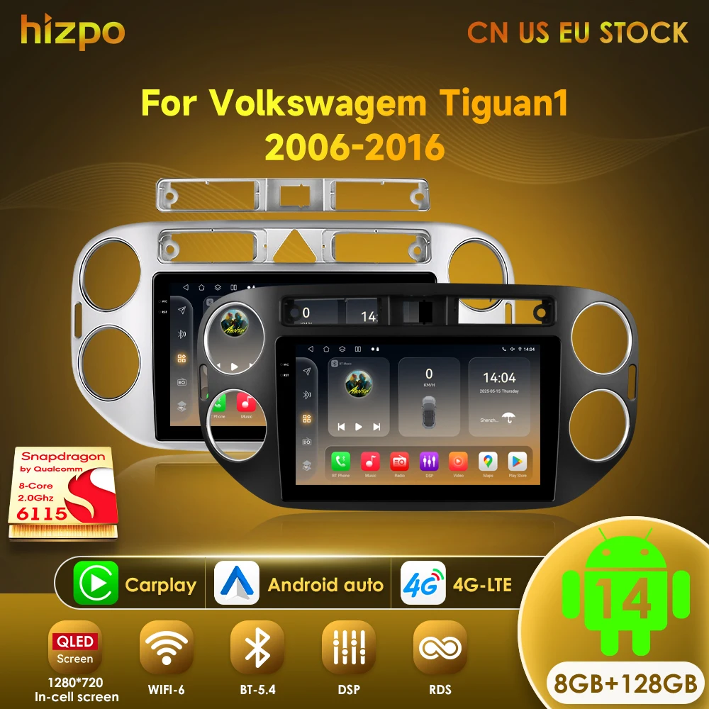

Hizpo AI Voice Android Auto Radio for VW Volkswagen Tiguan 1 NF 2006 2008-2016 4G Car Multimedia GPS 2din Wireless CarPlay 6115