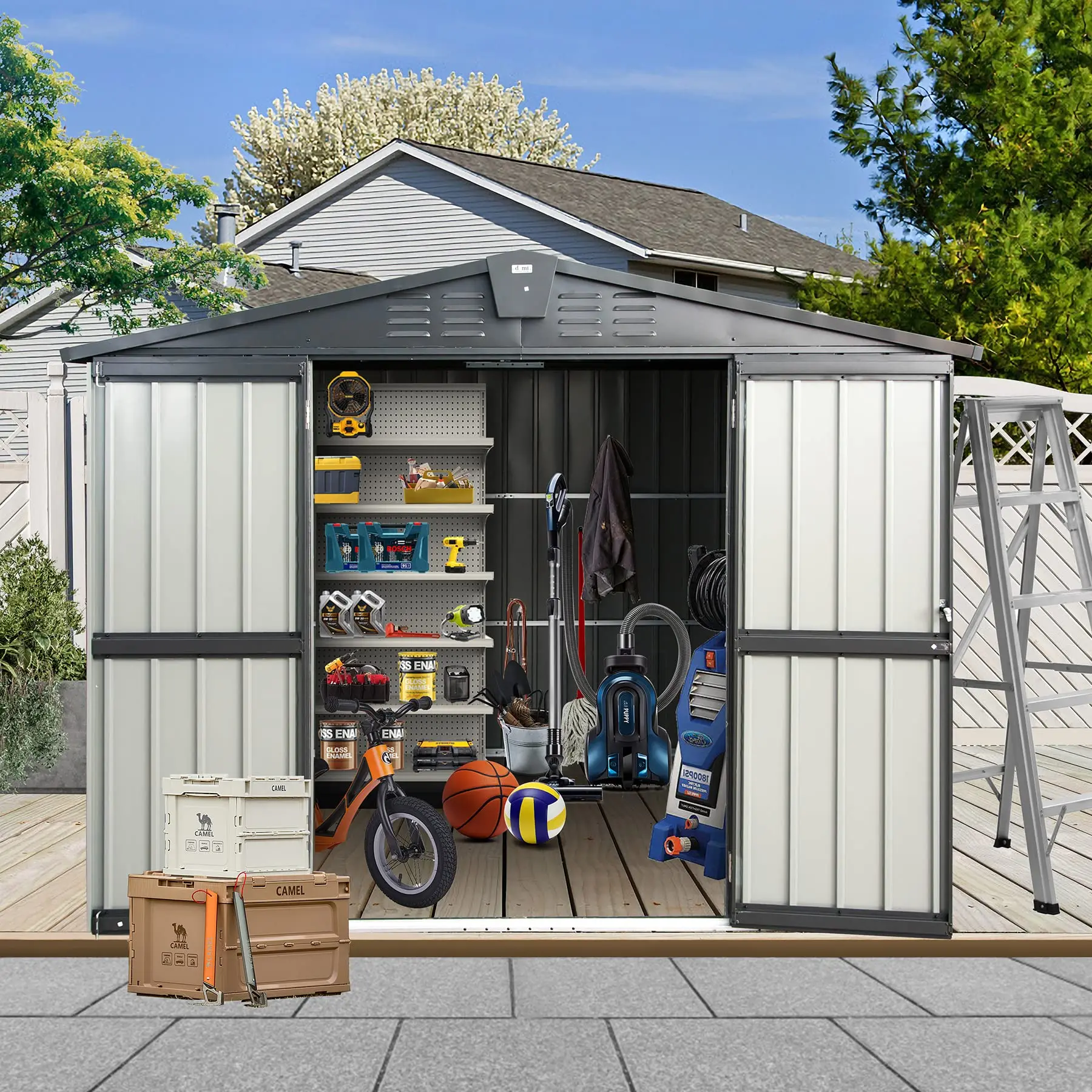 244x183cm Outdoor Storage Shed Heavy Duty Metal Tool Sheds with Double Doors Large Canopy & Gazebo & Pergola for Tool Storage
