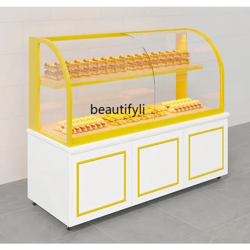 Bread Display Cabinets Semi-Curved Cake Shop Baking Wall-Side Island Baking Commercial Glass Cabinet Shelf