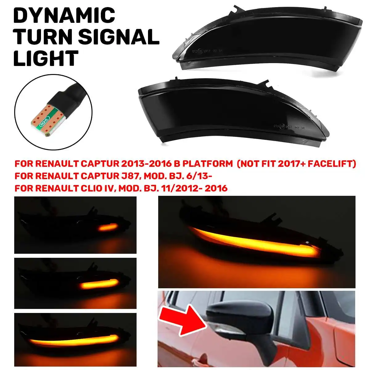 For Renault Captur Kaptur 13-16 Clio IV MK4 13-18 LED Dynamic Turn Signal Light Side Mirror Blinker Indicator Sequential Light