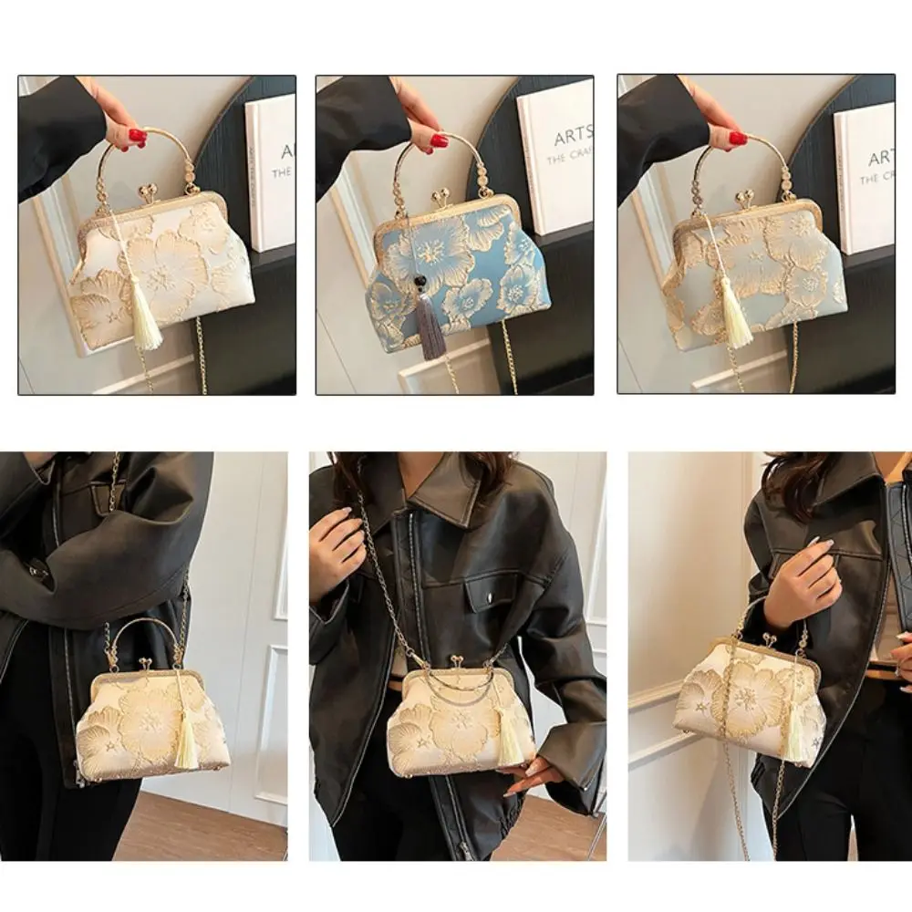 White Chinese Style Handbag High Quality Silk cloth Chinese Style Tassel Shoulder Bag Elegant Women\'s Bag