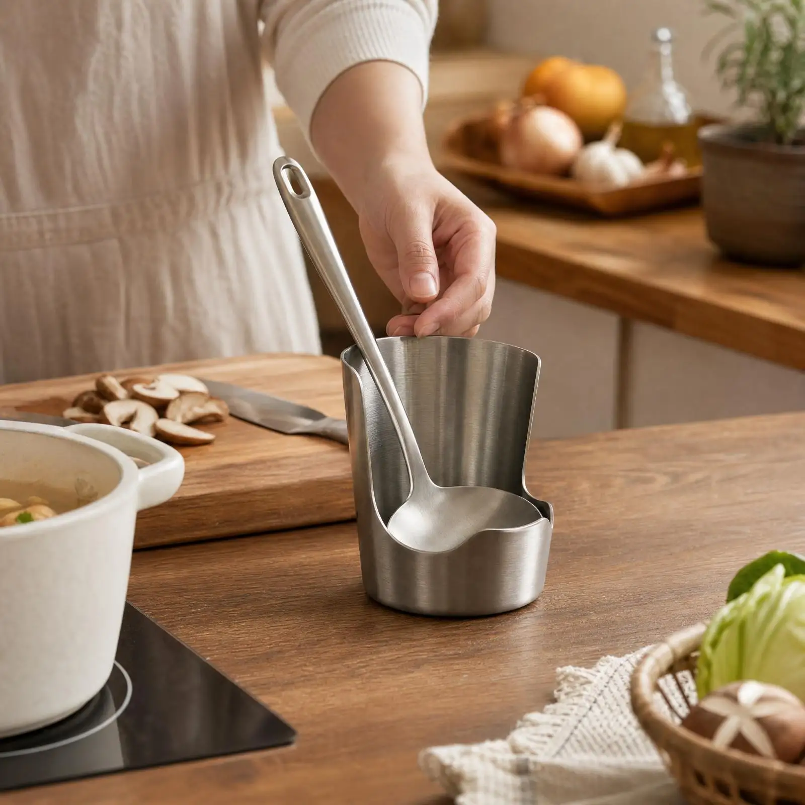 Practical Cooking Tool Organizer Stainless Steel Kitchen Utensil Caddy for Ladles Spatulas and Pot Lids Beside Stove
