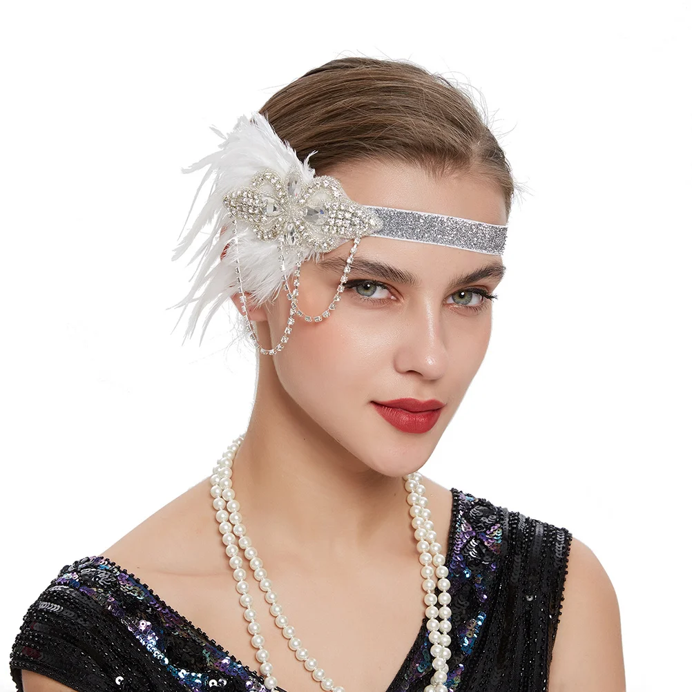 

1920s Vintage Style Rhinestones Tassel Headband Hair Accessory for Wedding Party Evening Banquet Cocktail 1920s Headband