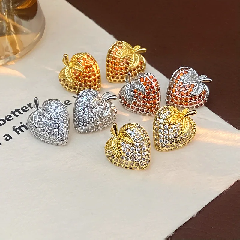 

5 Pairs Lovely Crystal Strawberry Stud Earrings Cute Fruit Berry Fashion Women Jewelry Gift