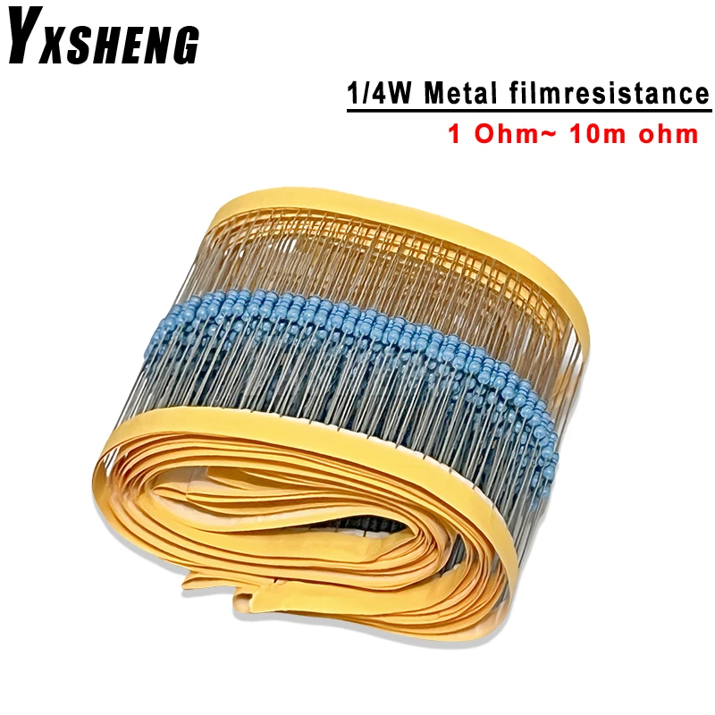 100PCS Metal Film Resistor 1/4W 1% 100R 220R 1K 1.5K 2.2K 4.7K 10K 22K 47K 100K 180K 100 220 1K5 2K2 4K7 Ohm Resistance 1R~22M