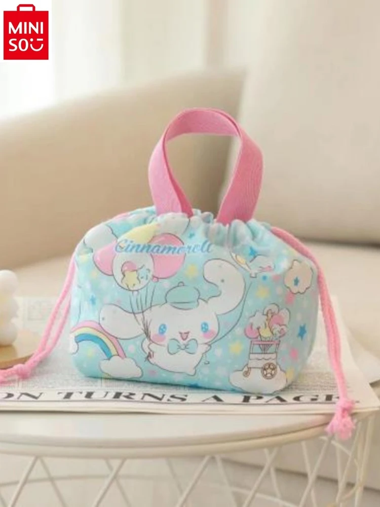 MINISO Sanrio Cartoon Kuromi Lunch and Drawstring Children's Lunch Bag Bundle Storage Bag Portable Mom's Bag.