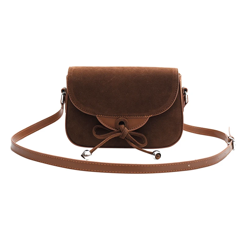 Vintage Suede Small Square Bag For Women Autumn Winter New Chic Bow Lace-up Versatile All-matched One Shoulder Crossbody Bags