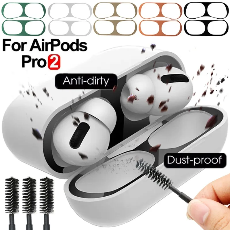Pegatina a prueba de polvo para Apple AirPods Pro, protector de polvo de Metal ultrafino, película protectora para auriculares para AirPods Pro 2, pegatina de limpieza