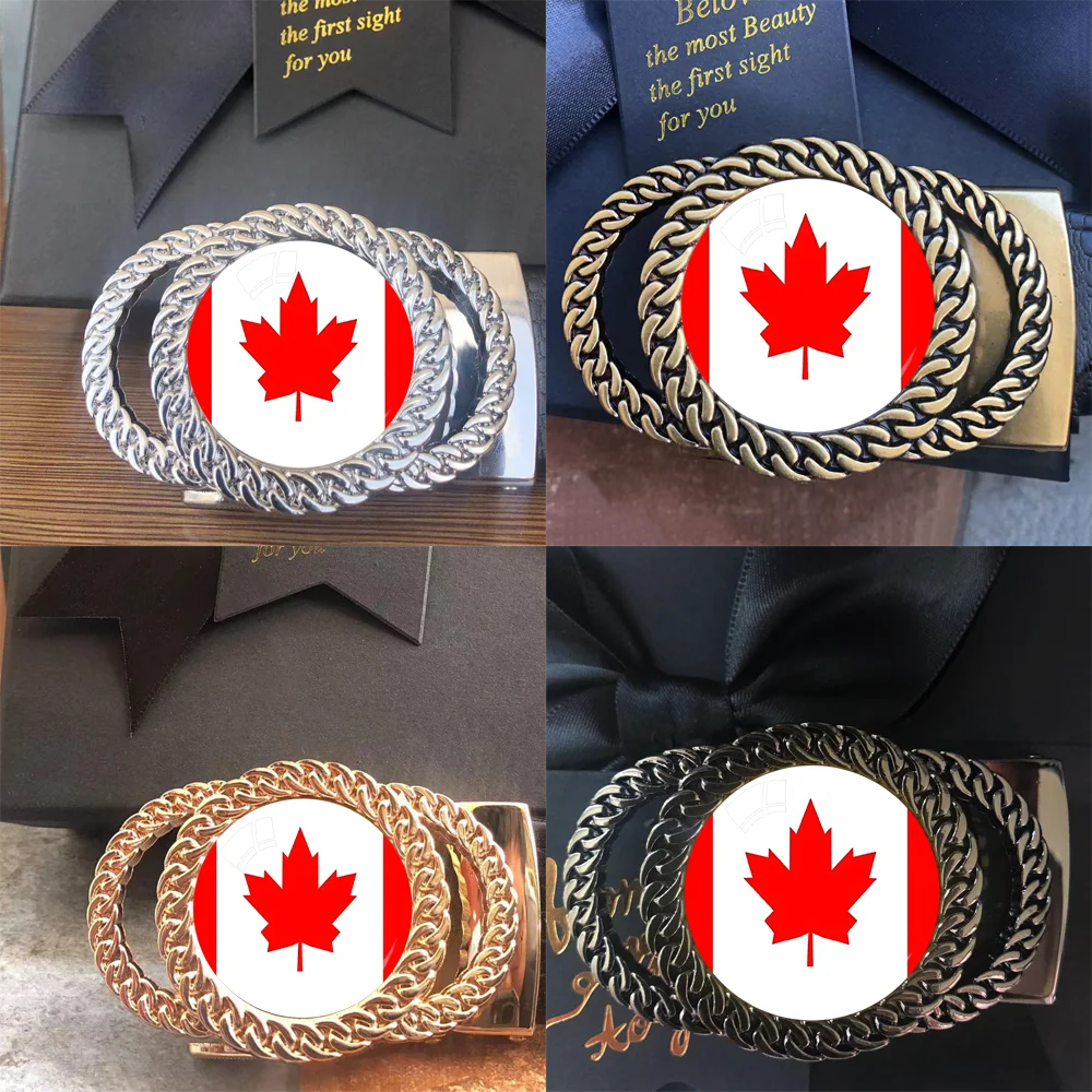 Canadian flag pattern automatic ratchet belt buckle fashion personalized waist accessory best gift for patriots