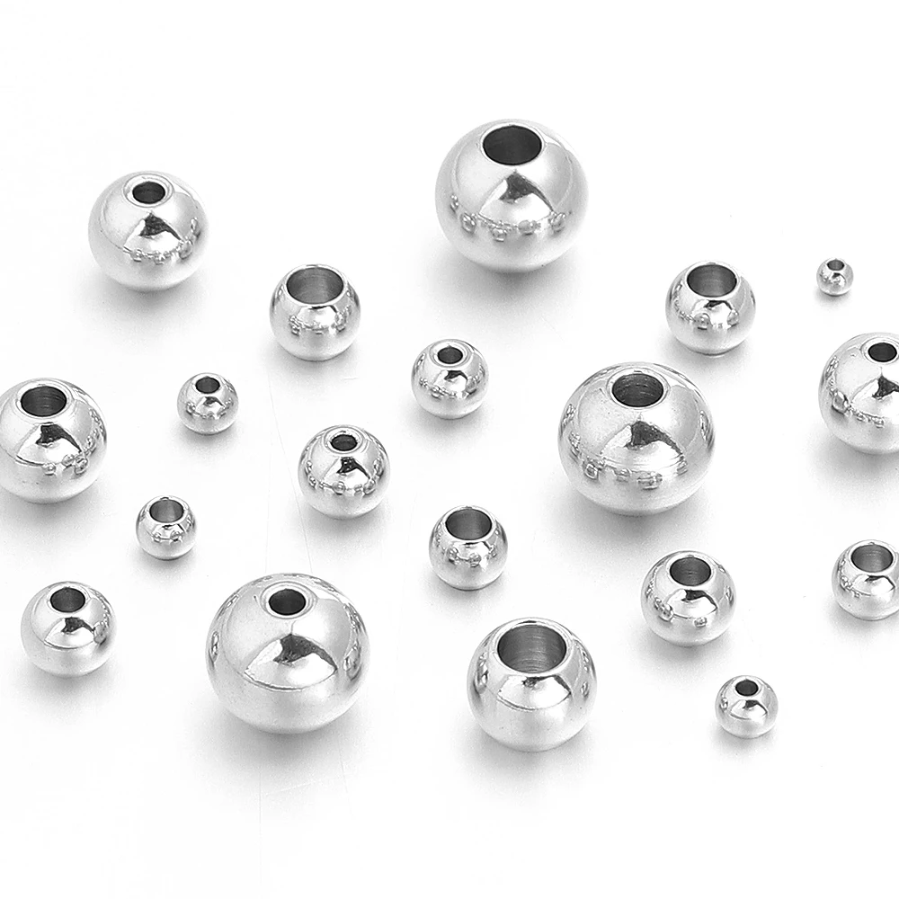 10-100 Stück hochwertige Edelstahlperlen für die Schmuckherstellung, lose Abstandshalter-Rundperlen, DIY-Armband, Halskette, Großhandel, 2-10 mm – Detail 3