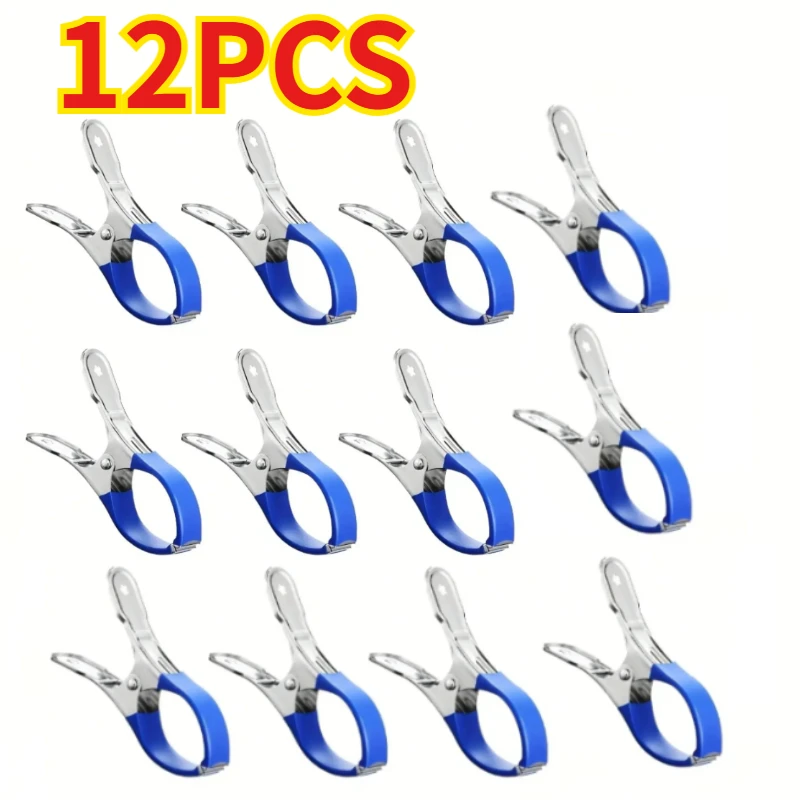 

12 шт. прочные зажимы для покрытия бассейна из нержавеющей стали с синей пластиковой ручкой — подходят для покрытий бассейна и фотографии