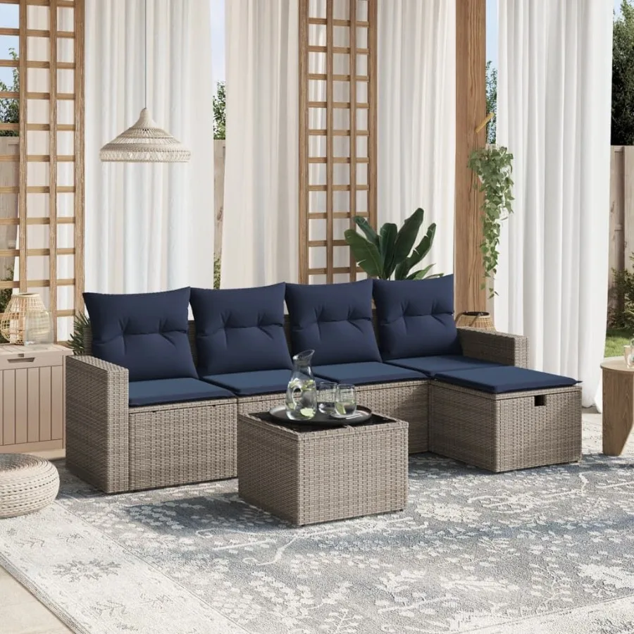 

6 Piece Patio Sofa Set with Cushions Gray Poly Rattan