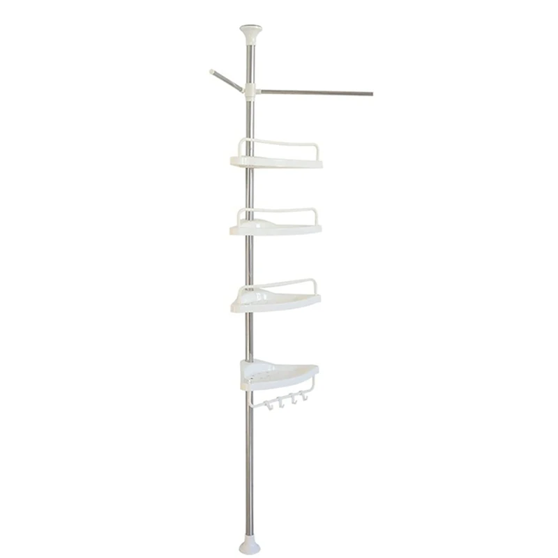 

4 Tier Shower Caddy Organizer Baskets Plastic Baskets Shower Corner Stand Floor To Ceiling Tension Pole Shower