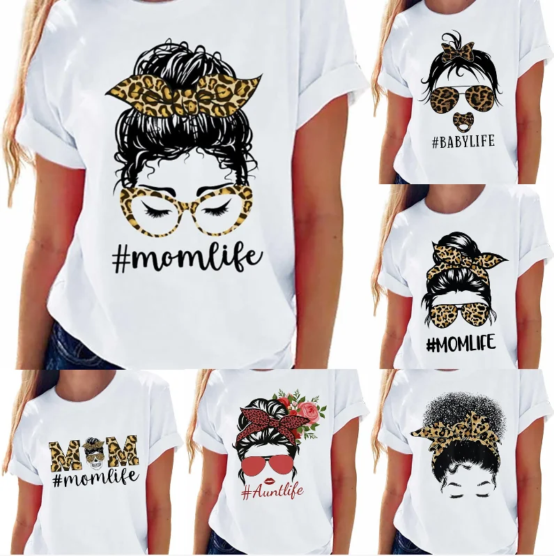 

Mommy Life Printed T-shirt Mommy Baby Life Hair Pattern Short Sleeves Round Neck Short Sleeves T-shirt Loose Large Clothing
