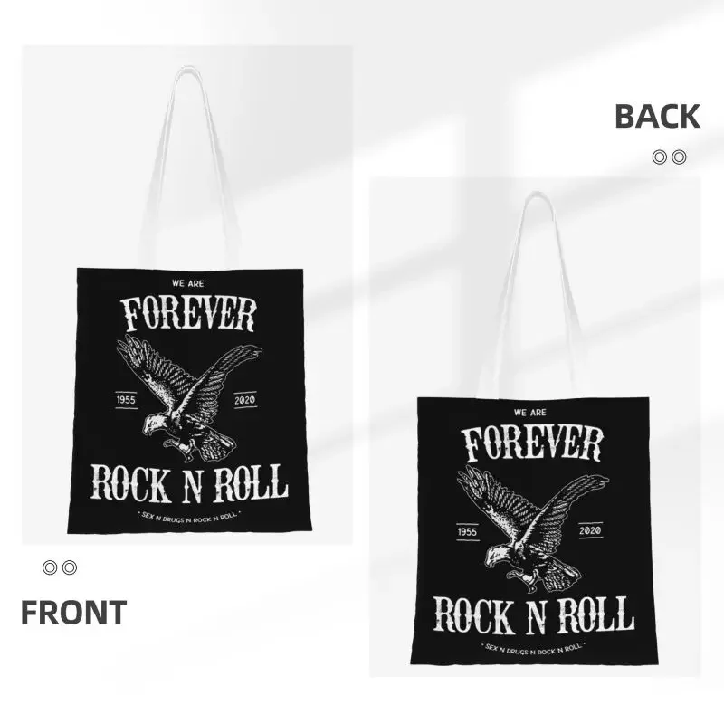 Cute Forever Rock N Roll Shopping Tote Bag Recycling Grocery Canvas Shopper Shoulder Bag