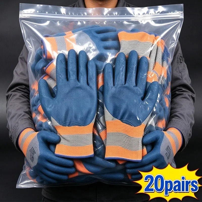 1-20pairs Men's Wear Resistant Gloves Work Non Slip Rubber Coated Gardening Dipped Maintenance Carpenter Tools Protective Gloves