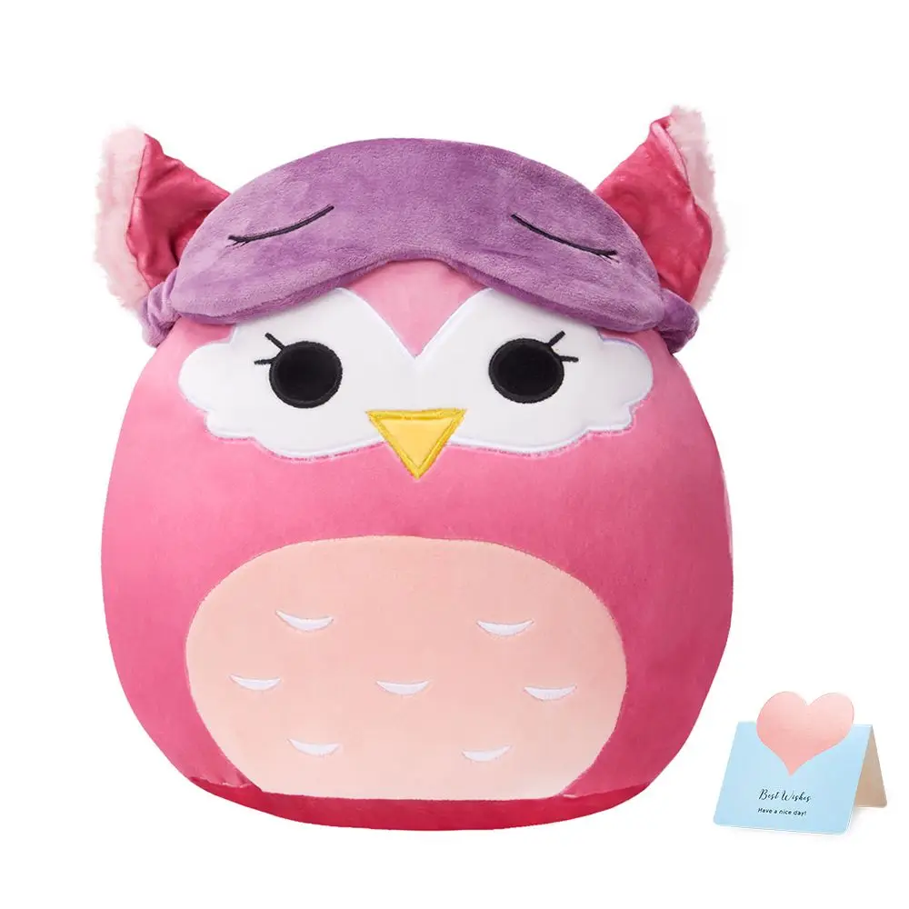 

Stuffed Throw Pillows Owl with Eye Mask Toys Red Sleep Pillow Animals Doll Cushion Kawaii Classroom Office Lunch Break Ornaments