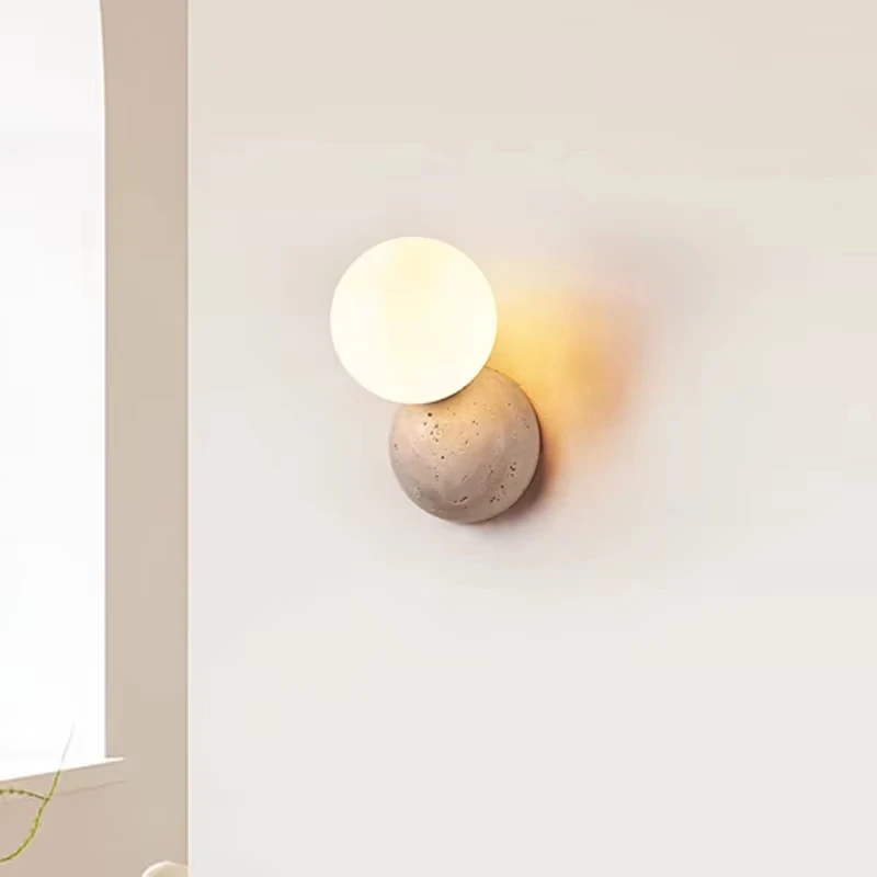 Wabi Sand Wind Minimalist Yellow Cave Stone Small Wall Lamp Dining Room Aisle Bedroom Bedside Wall Round Ball Lighting