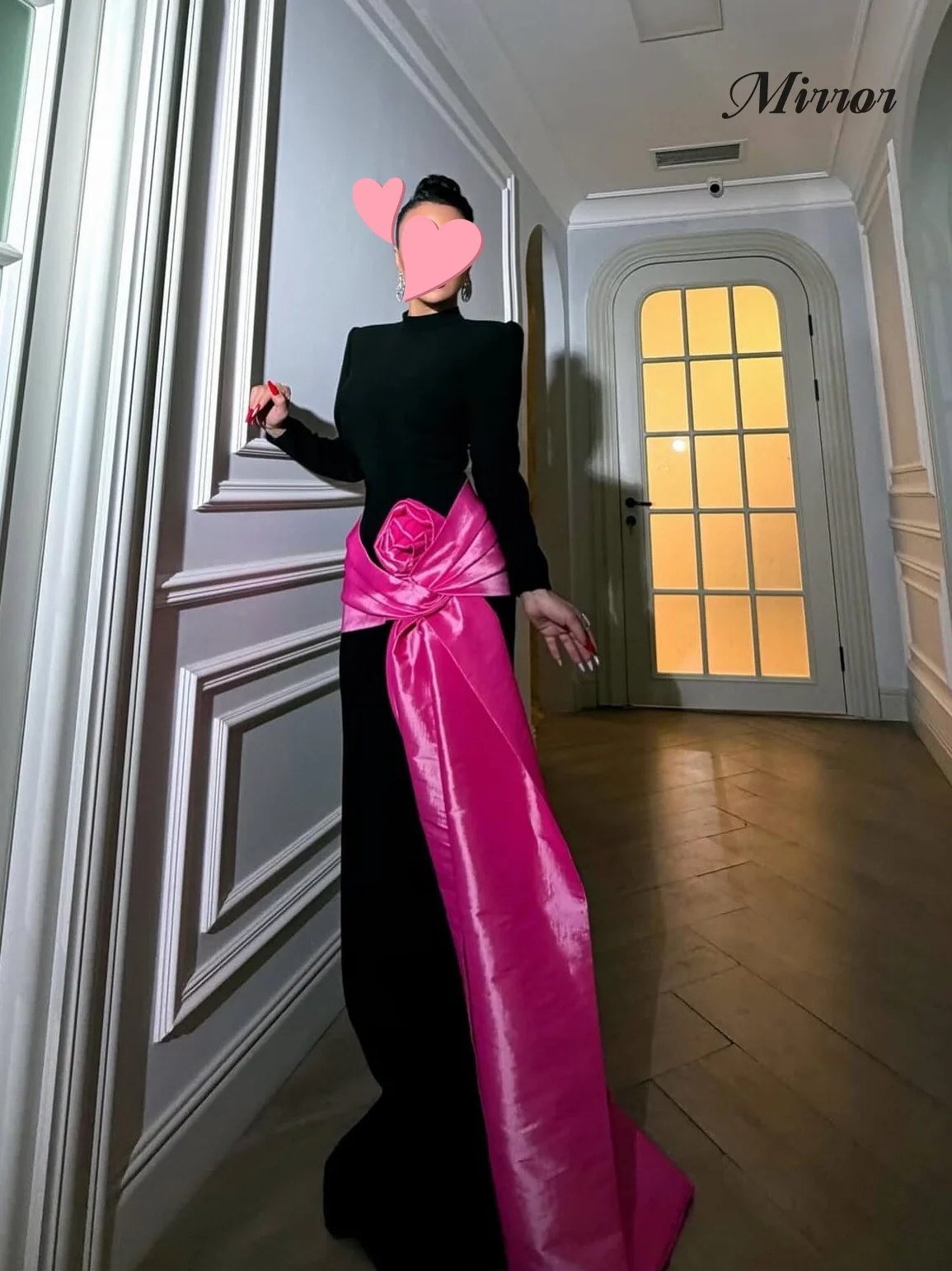 

Mirror Dress Elegant Vintage Sweet Black Rose Pink Satin New Flower Customize Formal Occasion Prom Dress Evening Party Gowns