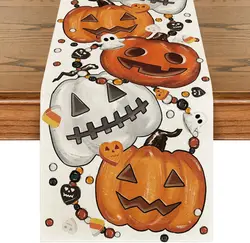 Halloween Pumpkins Spooky Linen Table Runners Home Decor Reusable Coffee Party Decor Kitchen Dining Table Runners Party Supplies