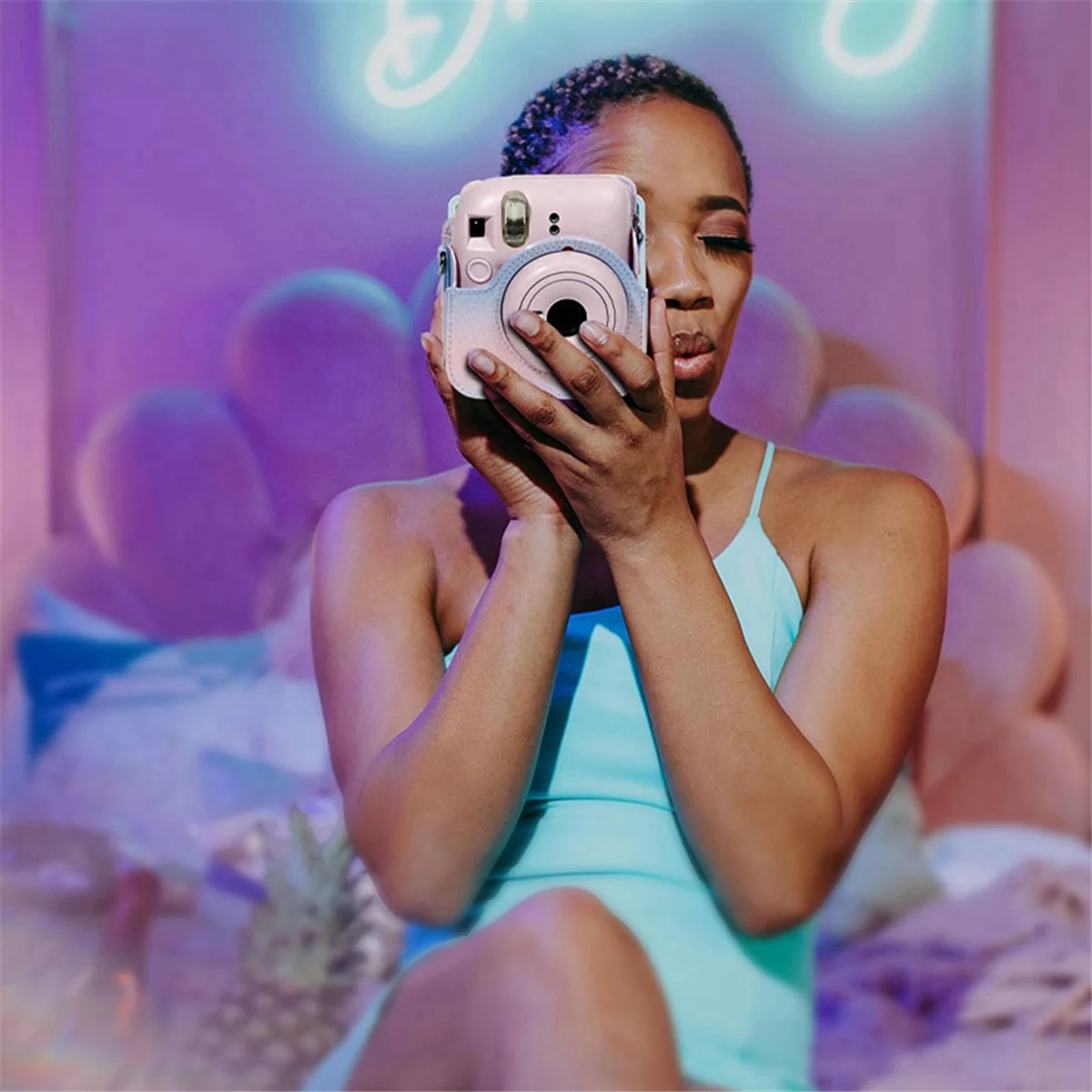 A93P Camera Case with Adjustable Shoulder Strap PU Leather Soft Protective Case Trave Bag for Fujifilm Instax Mini 12,C