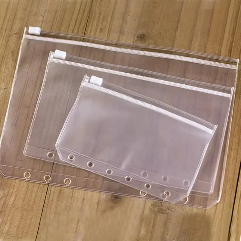 A5/A6/A7 PVC Zipper Pouch Loose-leaf Pouch Elastic Transparent Separating Zipper Bag Planner Credit Card Pocket